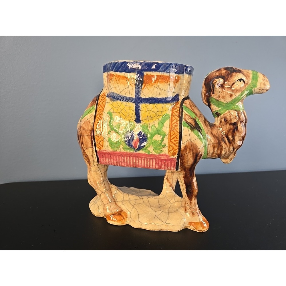 Vtg Japan Crackle Glaze Camel Planter Candle Holder - Middle Eastern Dromedary - Picture 4 of 16